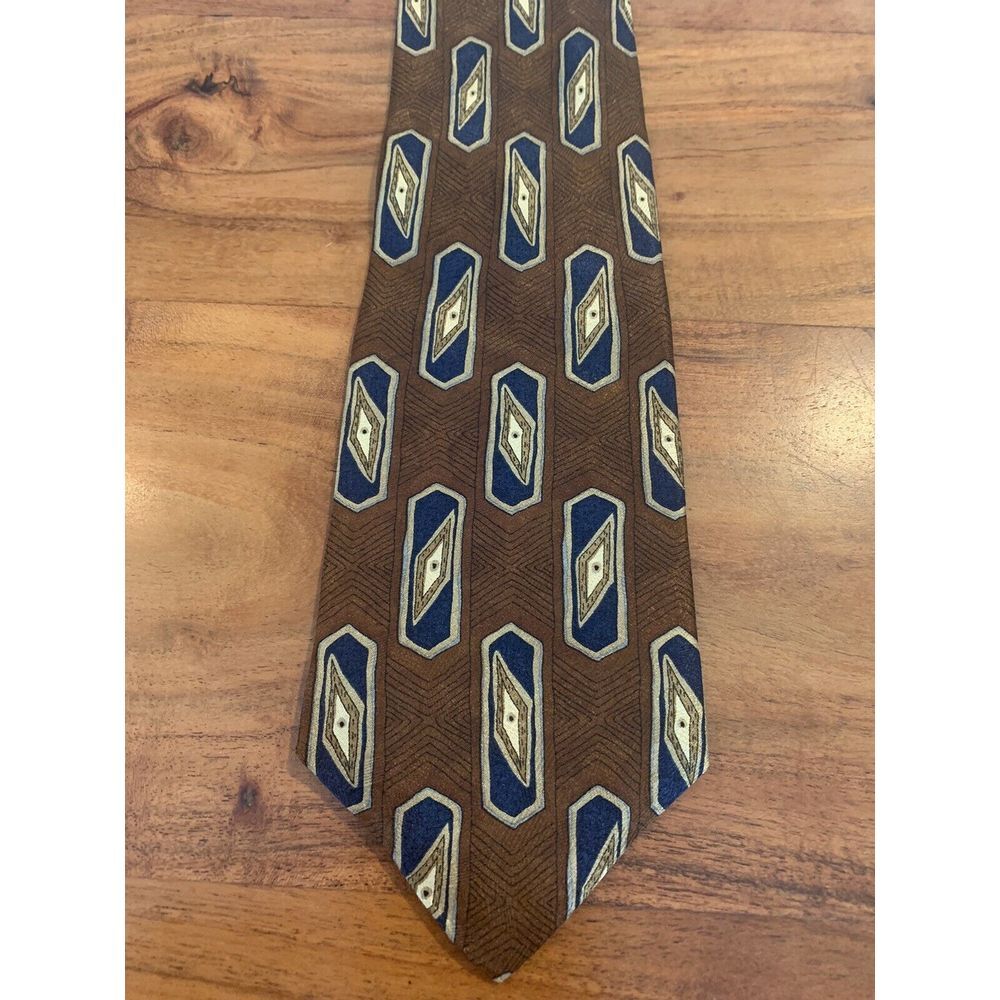 Henry Grethel 100% Silk Brown Geometric Tie Made In USA